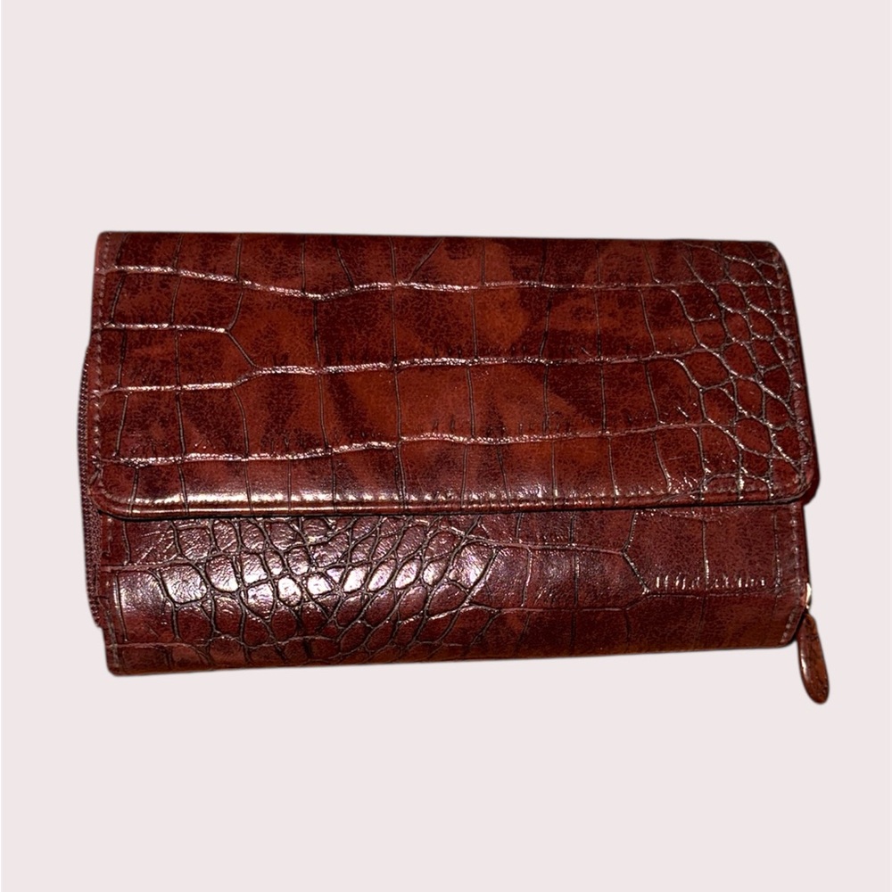 Crocodile Embossed Brown Zip Wallet Card Holder NEW